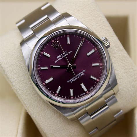 Rolex Oyster Perpetual 34 Red Grape Dial 114200 Rolex Watch 